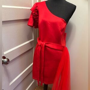 Red One-Shoulder Ruffle Dress